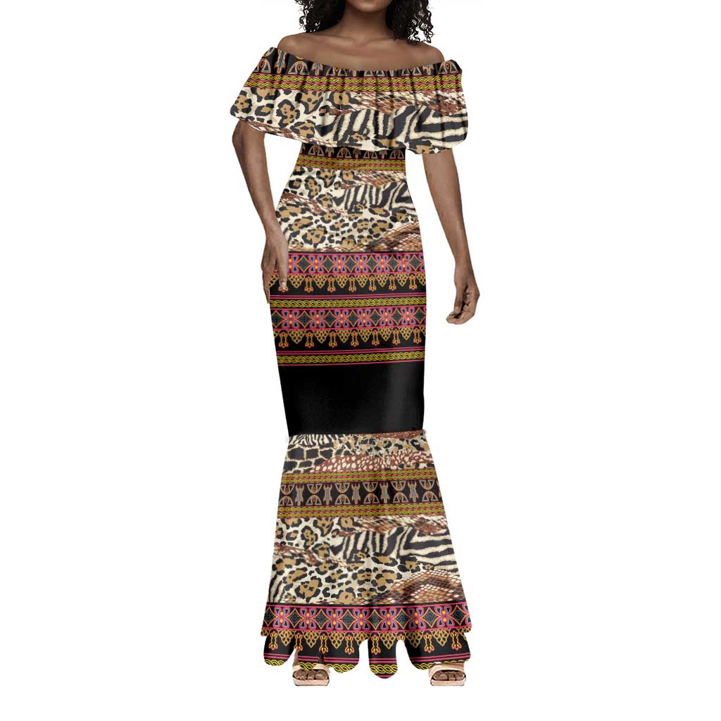 Cameroon Toghu Mermaid Dress Wild Animal Skins Seamless Pattern