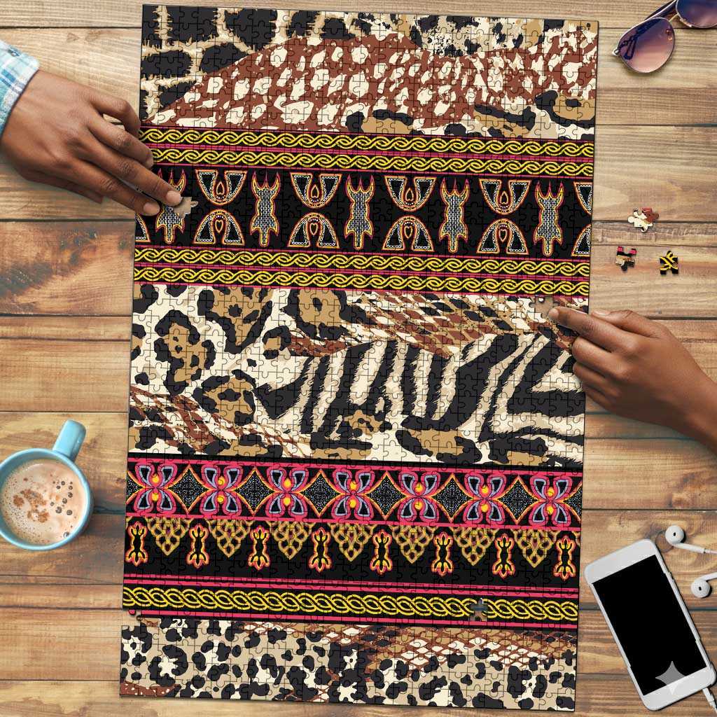 Cameroon Toghu Puzzle Wild Animal Skins Seamless Pattern