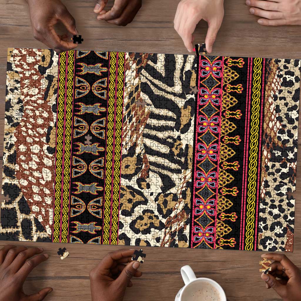 Cameroon Toghu Puzzle Wild Animal Skins Seamless Pattern