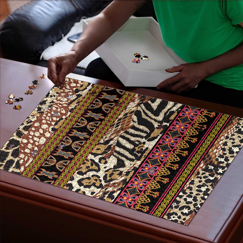 Cameroon Toghu Puzzle Wild Animal Skins Seamless Pattern