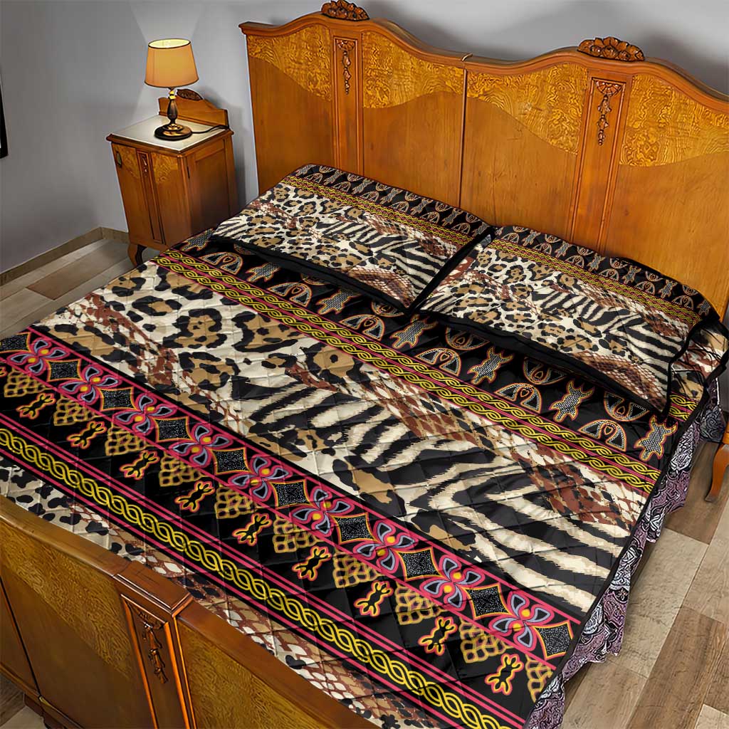 Cameroon Toghu Quilt Bed Set Wild Animal Skins Seamless Pattern