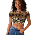 Cameroon Toghu Raglan Cropped T shirt Wild Animal Skins Seamless Pattern