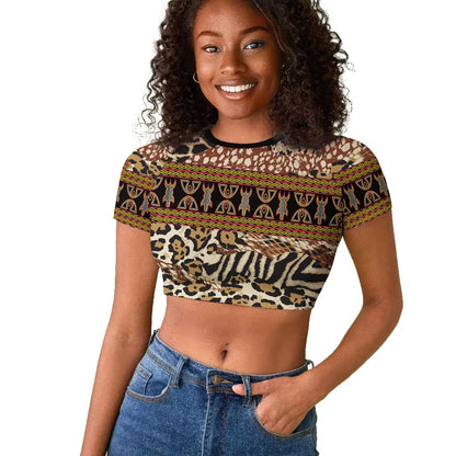 Cameroon Toghu Raglan Cropped T shirt Wild Animal Skins Seamless Pattern
