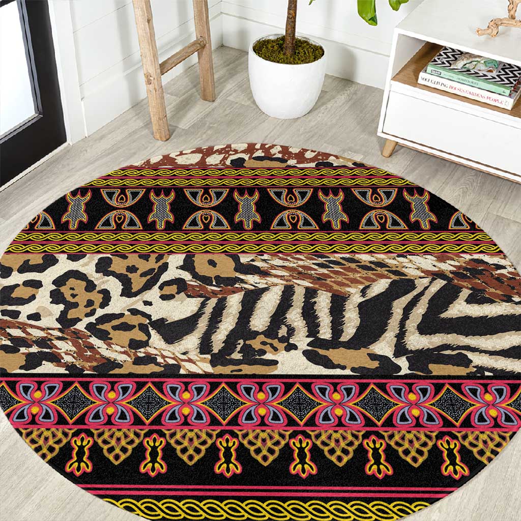 Cameroon Toghu Round Carpet Wild Animal Skins Seamless Pattern