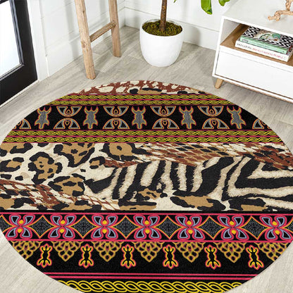 Cameroon Toghu Round Carpet Wild Animal Skins Seamless Pattern