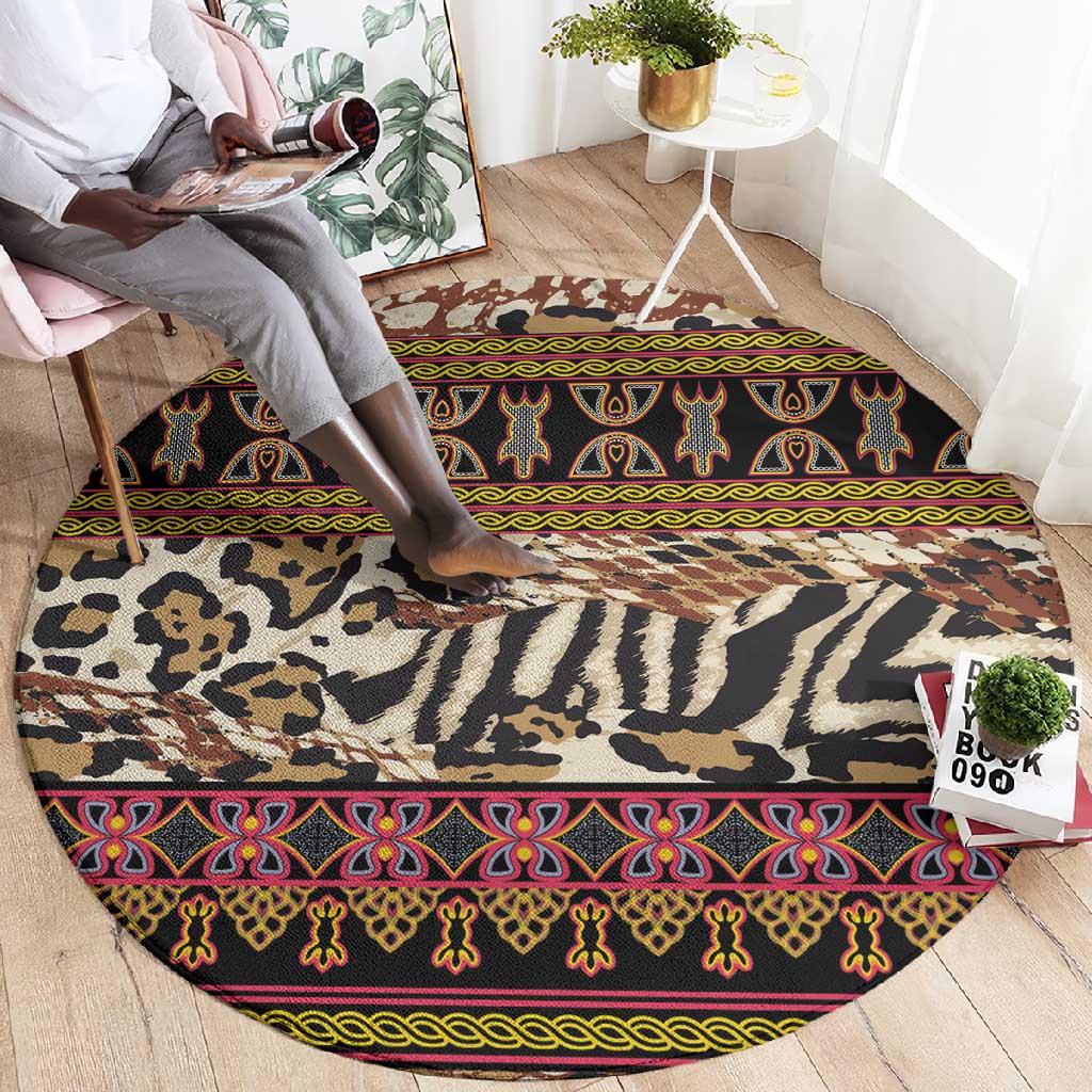 Cameroon Toghu Round Carpet Wild Animal Skins Seamless Pattern