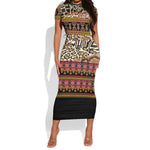 Cameroon Toghu Short Sleeve Bodycon Dress Wild Animal Skins Seamless Pattern