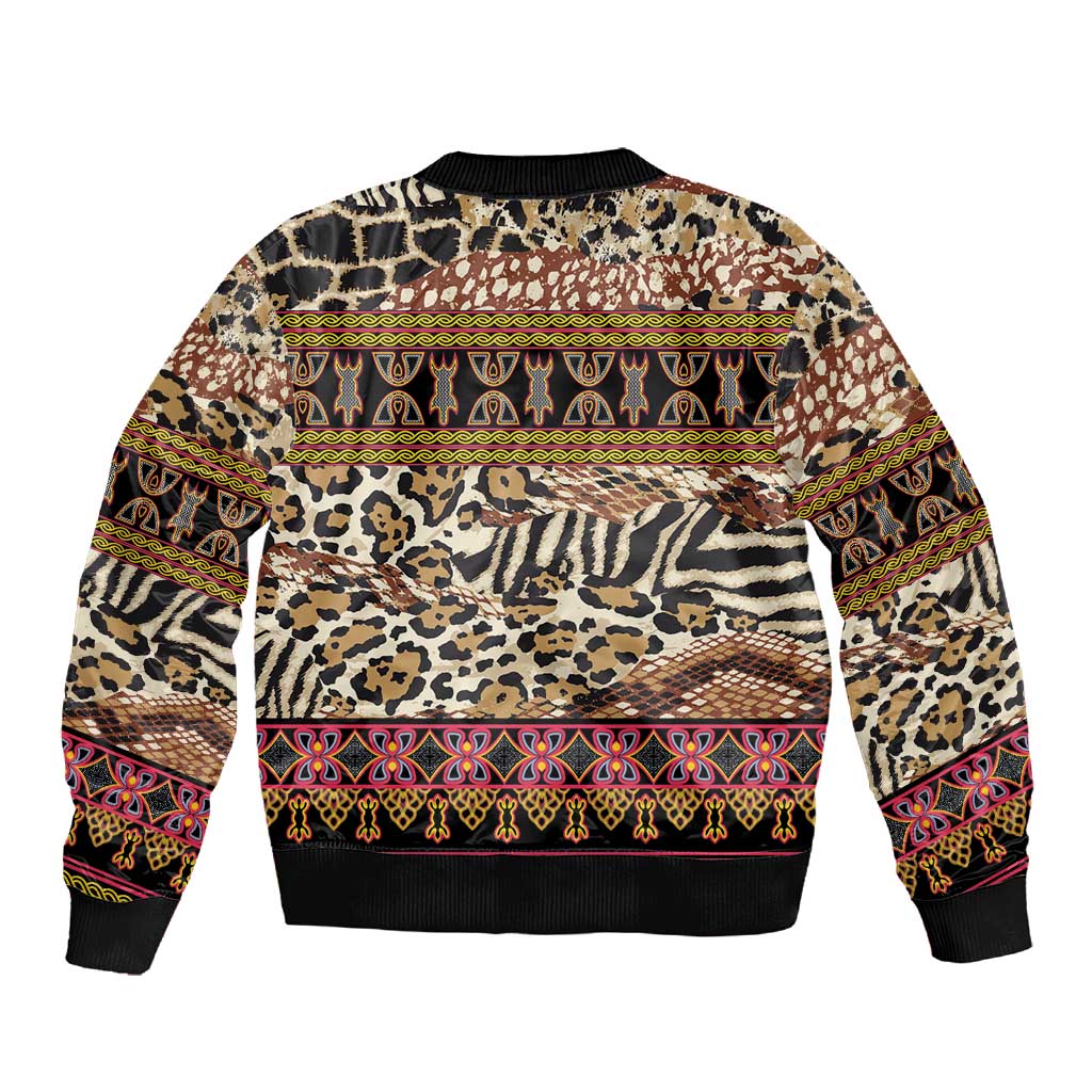 Cameroon Toghu Sleeve Zip Bomber Jacket Wild Animal Skins Seamless Pattern