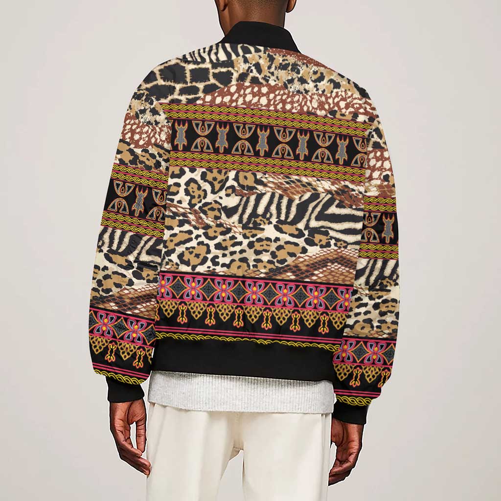 Cameroon Toghu Sleeve Zip Bomber Jacket Wild Animal Skins Seamless Pattern