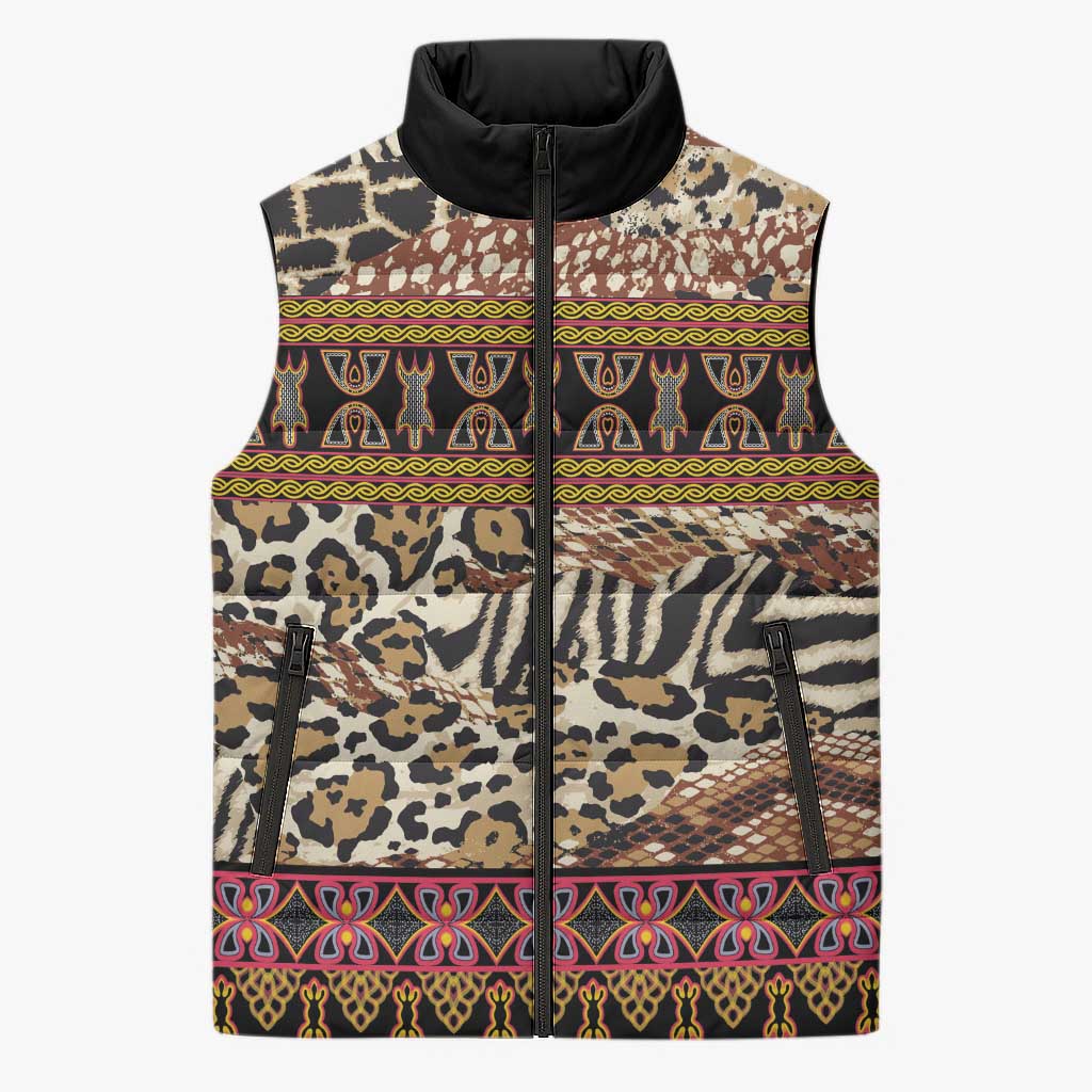 Cameroon Toghu Sleeveless Puffer Jacket Wild Animal Skins Seamless Pattern