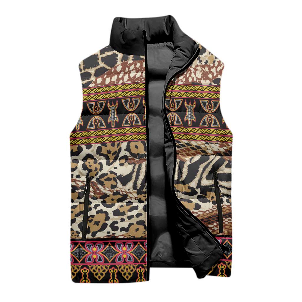 Cameroon Toghu Sleeveless Puffer Jacket Wild Animal Skins Seamless Pattern