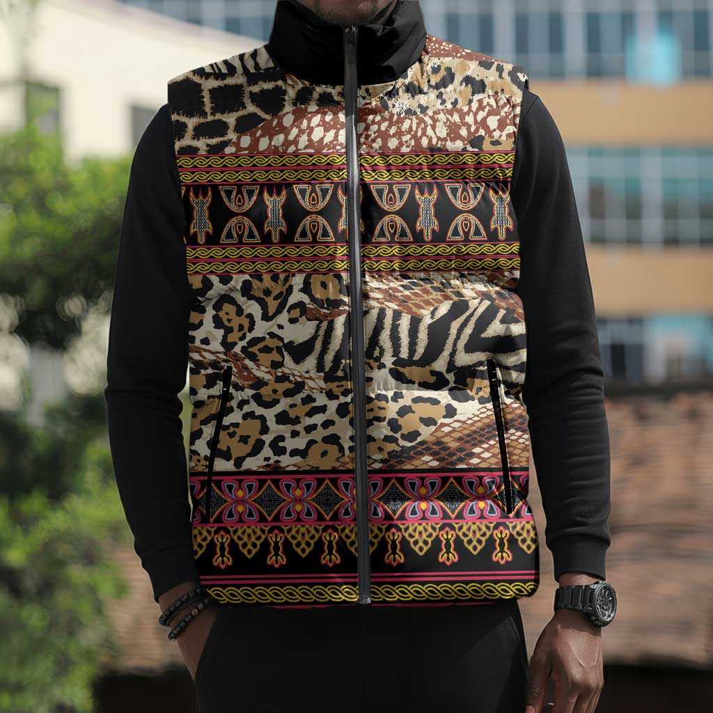 Cameroon Toghu Sleeveless Puffer Jacket Wild Animal Skins Seamless Pattern