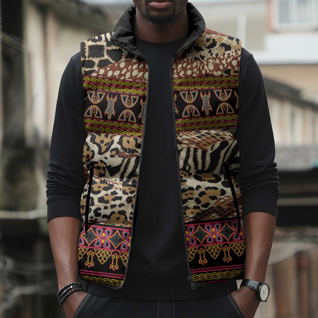 Cameroon Toghu Sleeveless Puffer Jacket Wild Animal Skins Seamless Pattern