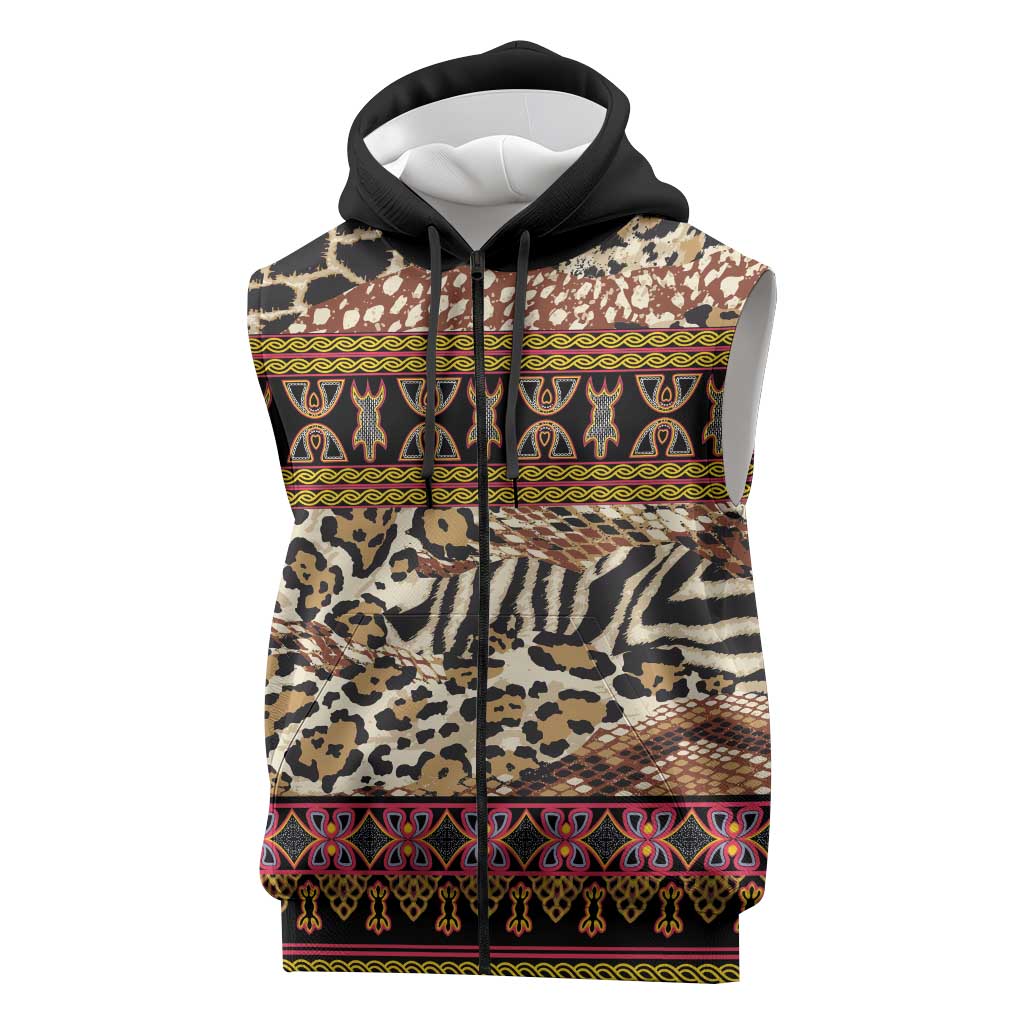 Cameroon Toghu Sleeveless Zip Hoodie Wild Animal Skins Seamless Pattern