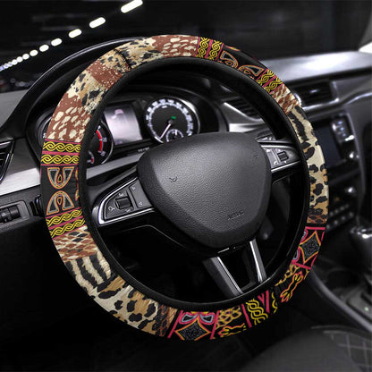 Cameroon Toghu Steering Wheel Cover Wild Animal Skins Seamless Pattern