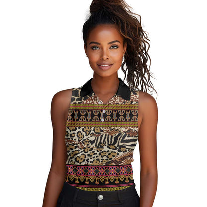 Cameroon Toghu Women Sleeveless Polo Shirt Wild Animal Skins Seamless Pattern