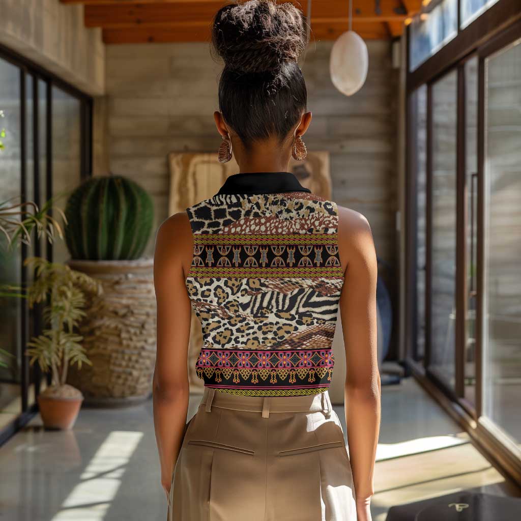 Cameroon Toghu Women Sleeveless Polo Shirt Wild Animal Skins Seamless Pattern