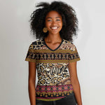 Cameroon Toghu Women V-Neck T-Shirt Wild Animal Skins Seamless Pattern