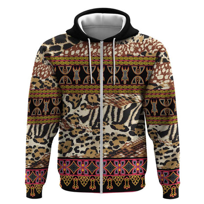 Cameroon Toghu Zip Hoodie Wild Animal Skins Seamless Pattern