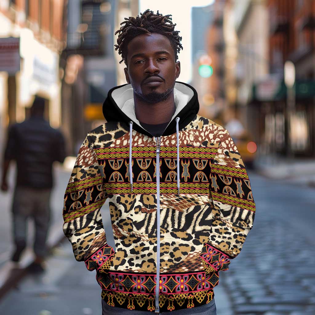 Cameroon Toghu Zip Hoodie Wild Animal Skins Seamless Pattern