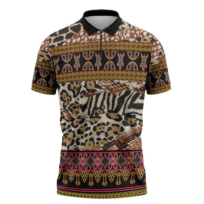 Cameroon Toghu Zipper Polo Shirt Wild Animal Skins Seamless Pattern