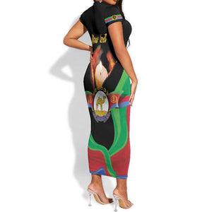 Personalized Afro-Eritrea Maelti Siwuat Short Sleeve Bodycon Dress Shida Shoes Glory To Our Martyrs Eritrea