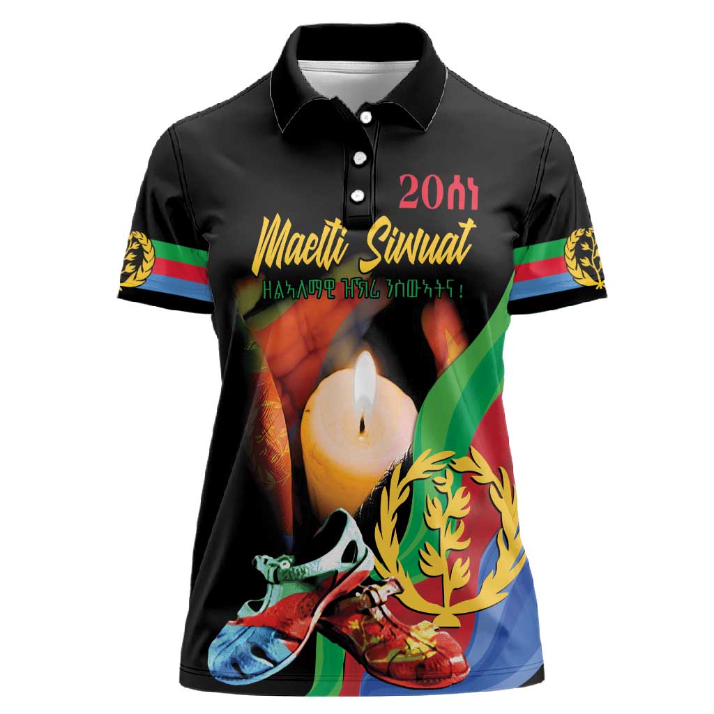 Personalized Afro-Eritrea Maelti Siwuat Women Polo Shirt Shida Shoes Glory To Our Martyrs Eritrea