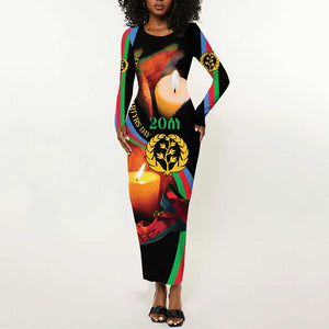 Personalized Afro-Eritrea Maelti Siwuat Long Sleeve Bodycon Dress Candle Vigil Glory To Our Martyrs Eritrea