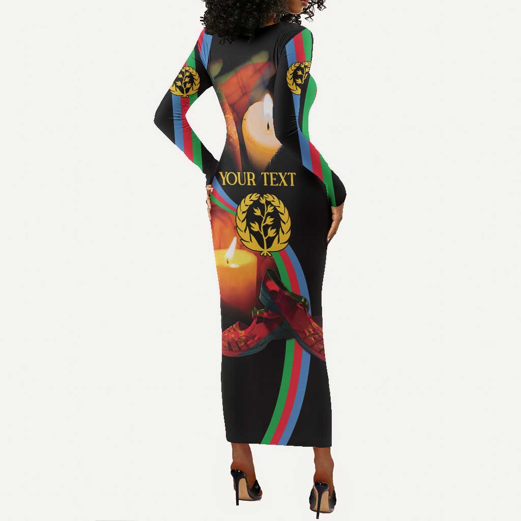 Personalized Afro-Eritrea Maelti Siwuat Long Sleeve Bodycon Dress Candle Vigil Glory To Our Martyrs Eritrea LT9