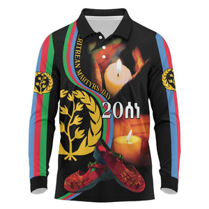 Personalized Afro-Eritrea Maelti Siwuat Long Sleeve Polo Shirt Candle Vigil Glory To Our Martyrs Eritrea