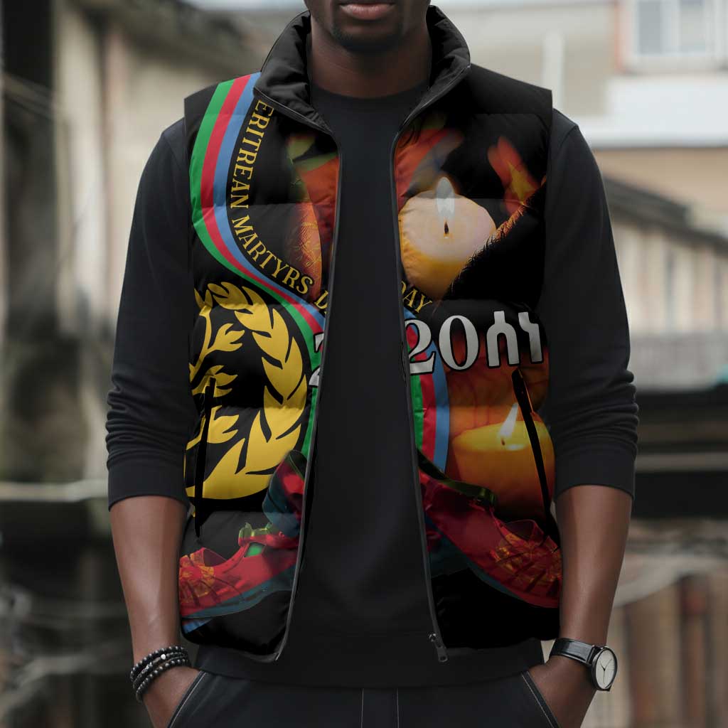 Personalized Afro-Eritrea Maelti Siwuat Sleeveless Puffer Jacket Candle Vigil Glory To Our Martyrs Eritrea