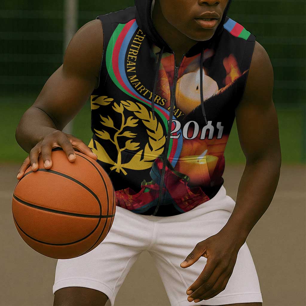 Personalized Afro-Eritrea Maelti Siwuat Sleeveless Zip Hoodie Candle Vigil Glory To Our Martyrs Eritrea - African Pride