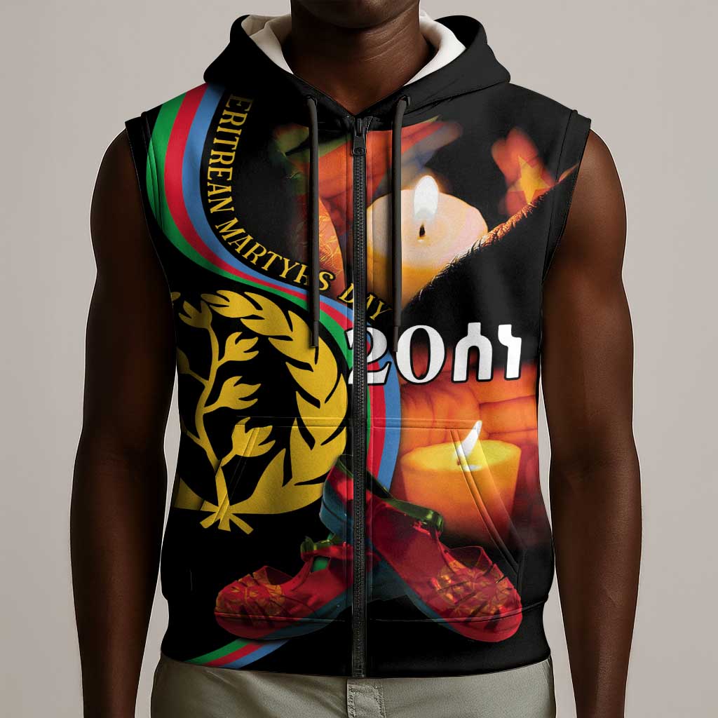 Personalized Afro-Eritrea Maelti Siwuat Sleeveless Zip Hoodie Candle Vigil Glory To Our Martyrs Eritrea - African Pride