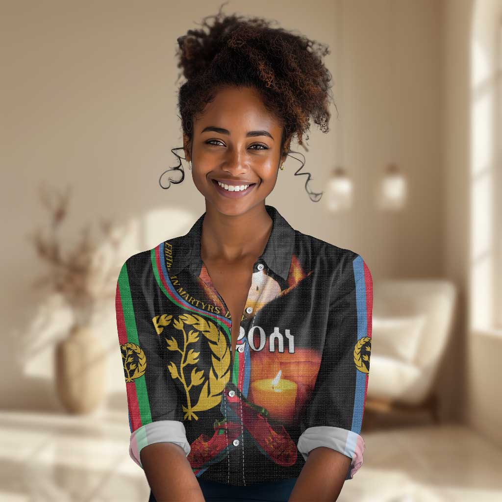 Personalized Afro-Eritrea Maelti Siwuat Women Casual Shirt Candle Vigil Glory To Our Martyrs Eritrea