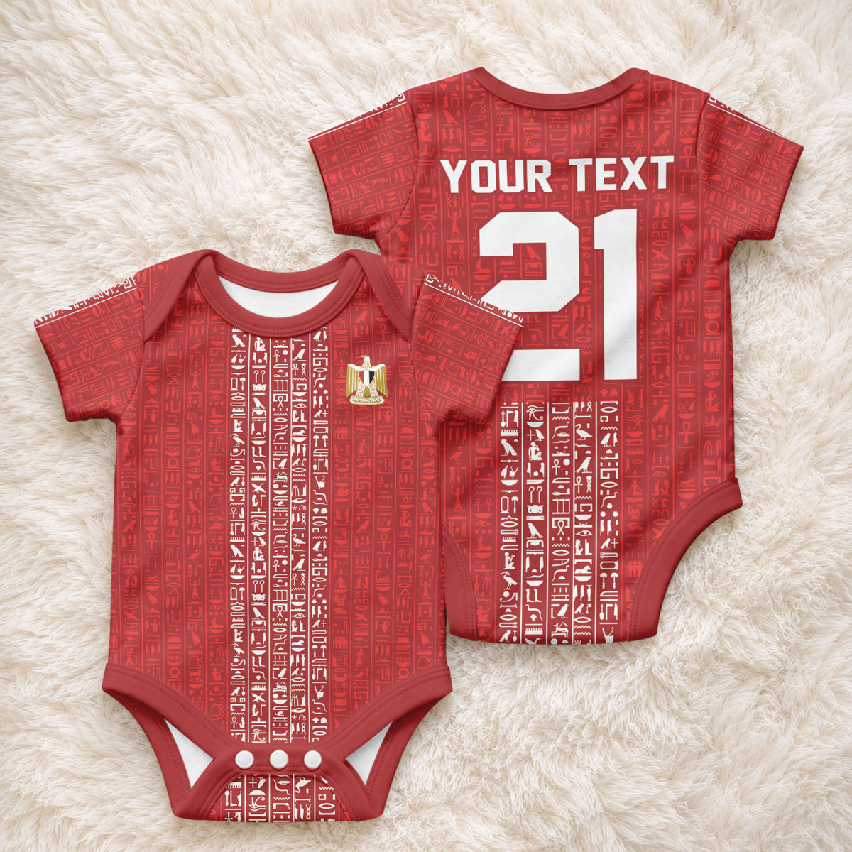 World Football 2026 Egypt Custom Baby Onesie Red Ancient Egyptian Hieroglyphs
