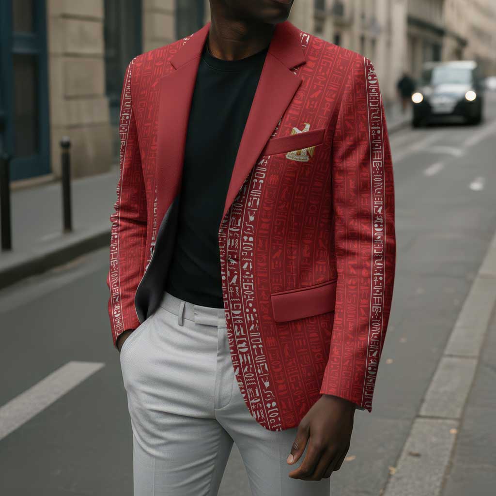 World Football 2026 Egypt Custom Blazer Red Ancient Egyptian Hieroglyphs - African Pride