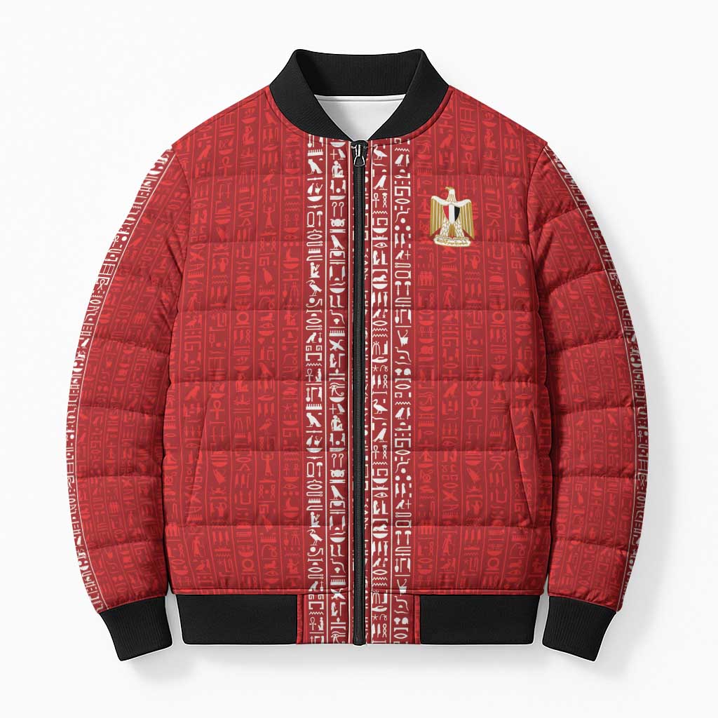 World Football 2026 Egypt Custom Bomber Puffer Jacket Red Ancient Egyptian Hieroglyphs - African Pride