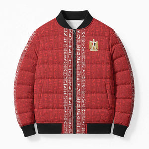 World Football 2026 Egypt Custom Bomber Puffer Jacket Red Ancient Egyptian Hieroglyphs - African Pride