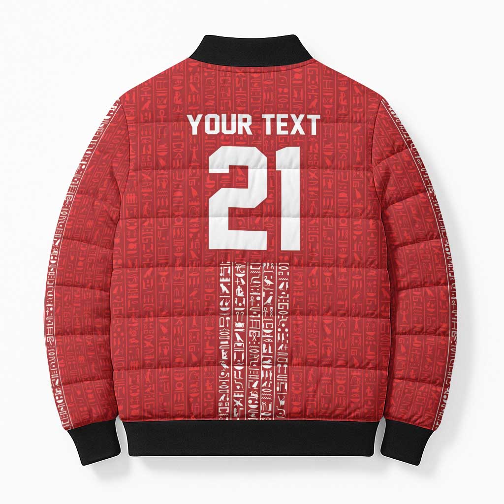 World Football 2026 Egypt Custom Bomber Puffer Jacket Red Ancient Egyptian Hieroglyphs - African Pride