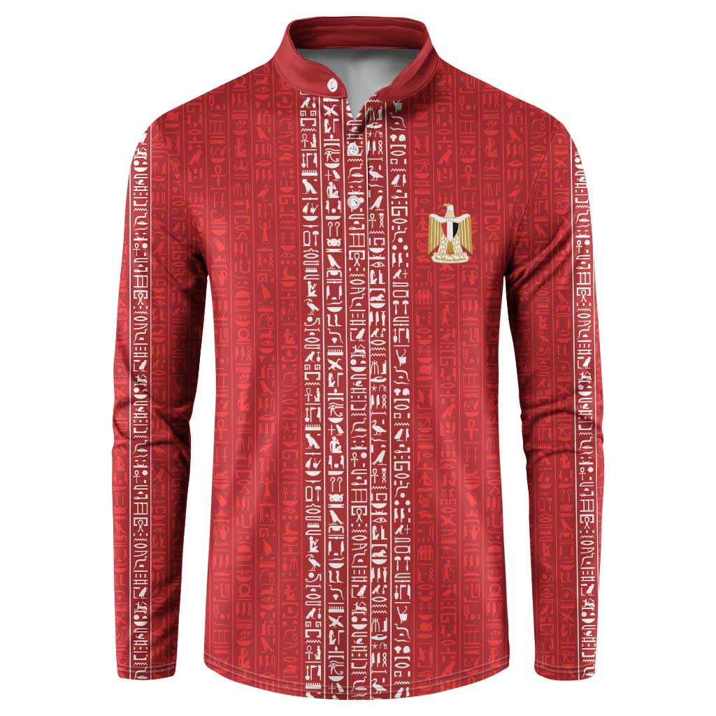 World Football 2026 Egypt Custom Button Sweatshirt Red Ancient Egyptian Hieroglyphs