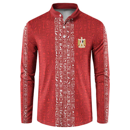 World Football 2026 Egypt Custom Button Sweatshirt Red Ancient Egyptian Hieroglyphs