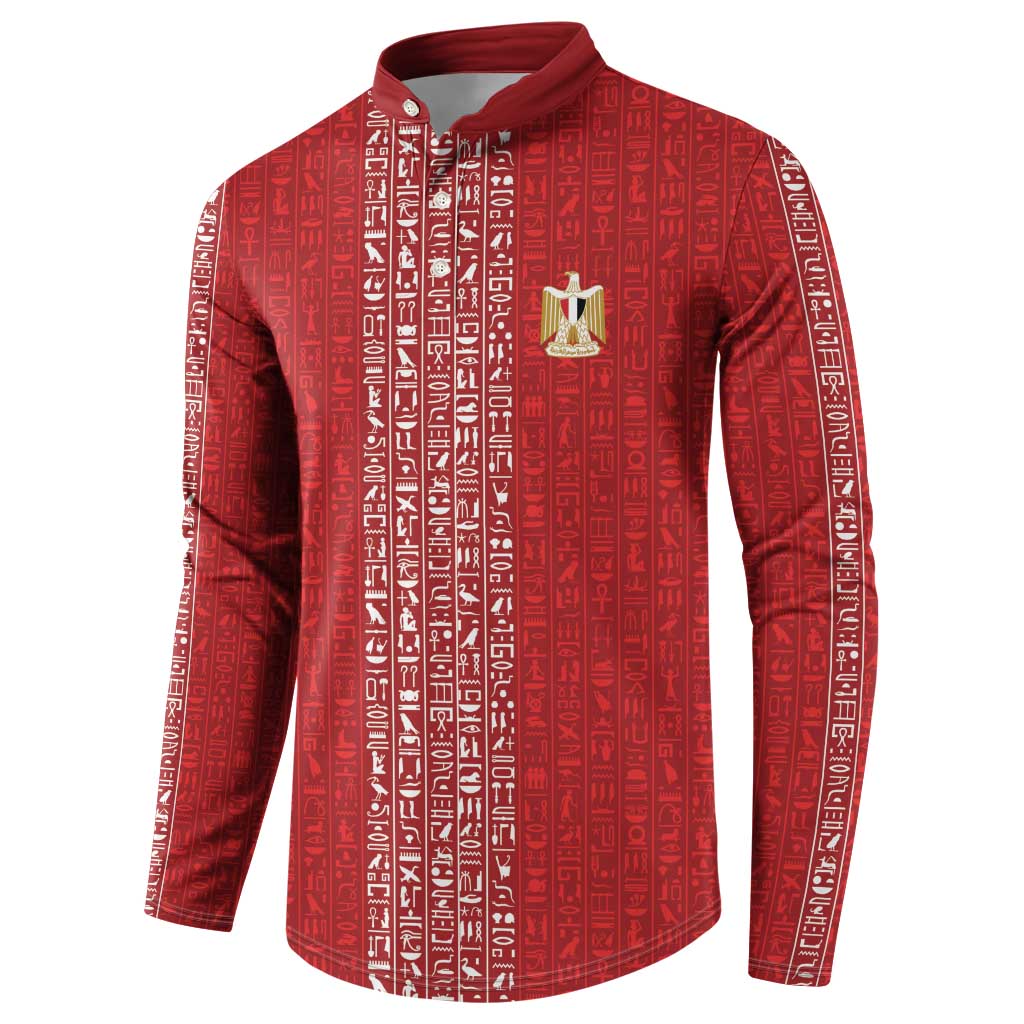 World Football 2026 Egypt Custom Button Sweatshirt Red Ancient Egyptian Hieroglyphs