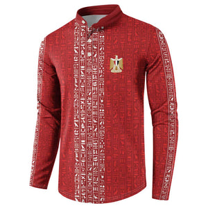 World Football 2026 Egypt Custom Button Sweatshirt Red Ancient Egyptian Hieroglyphs