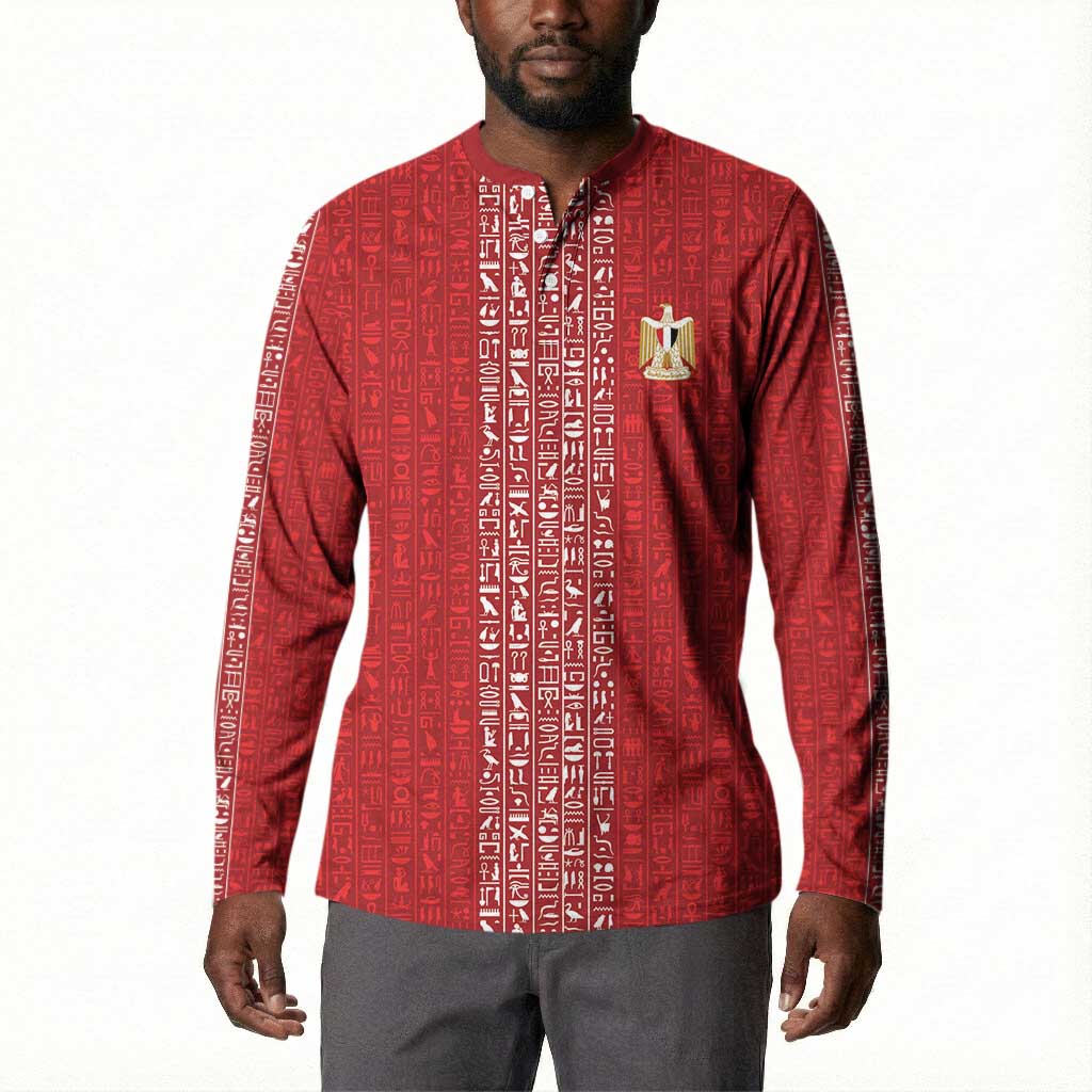 World Football 2026 Egypt Custom Button Sweatshirt Red Ancient Egyptian Hieroglyphs