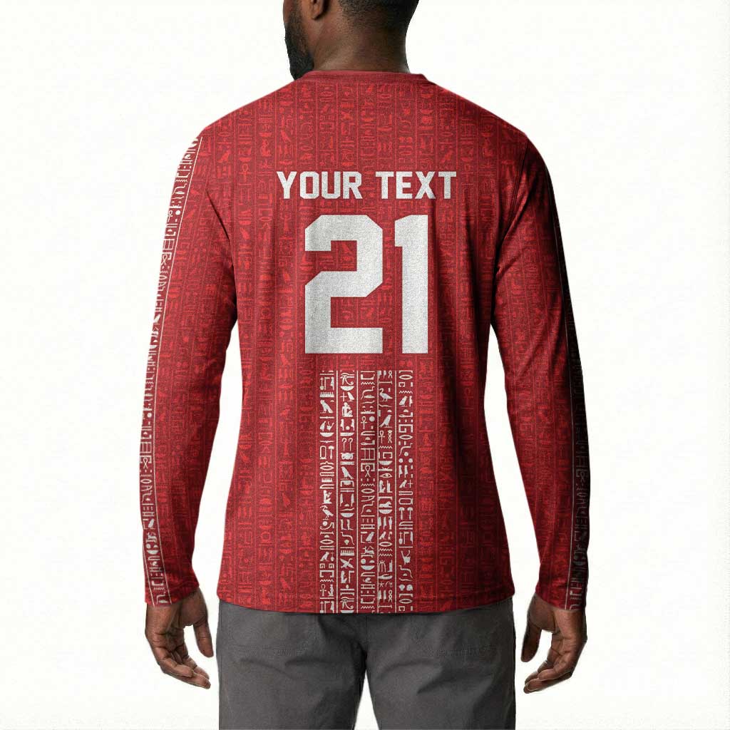 World Football 2026 Egypt Custom Button Sweatshirt Red Ancient Egyptian Hieroglyphs