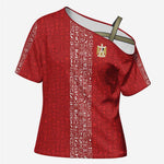 World Football 2026 Egypt Custom Cross Shoulder Shirt Red Ancient Egyptian Hieroglyphs - African Pride