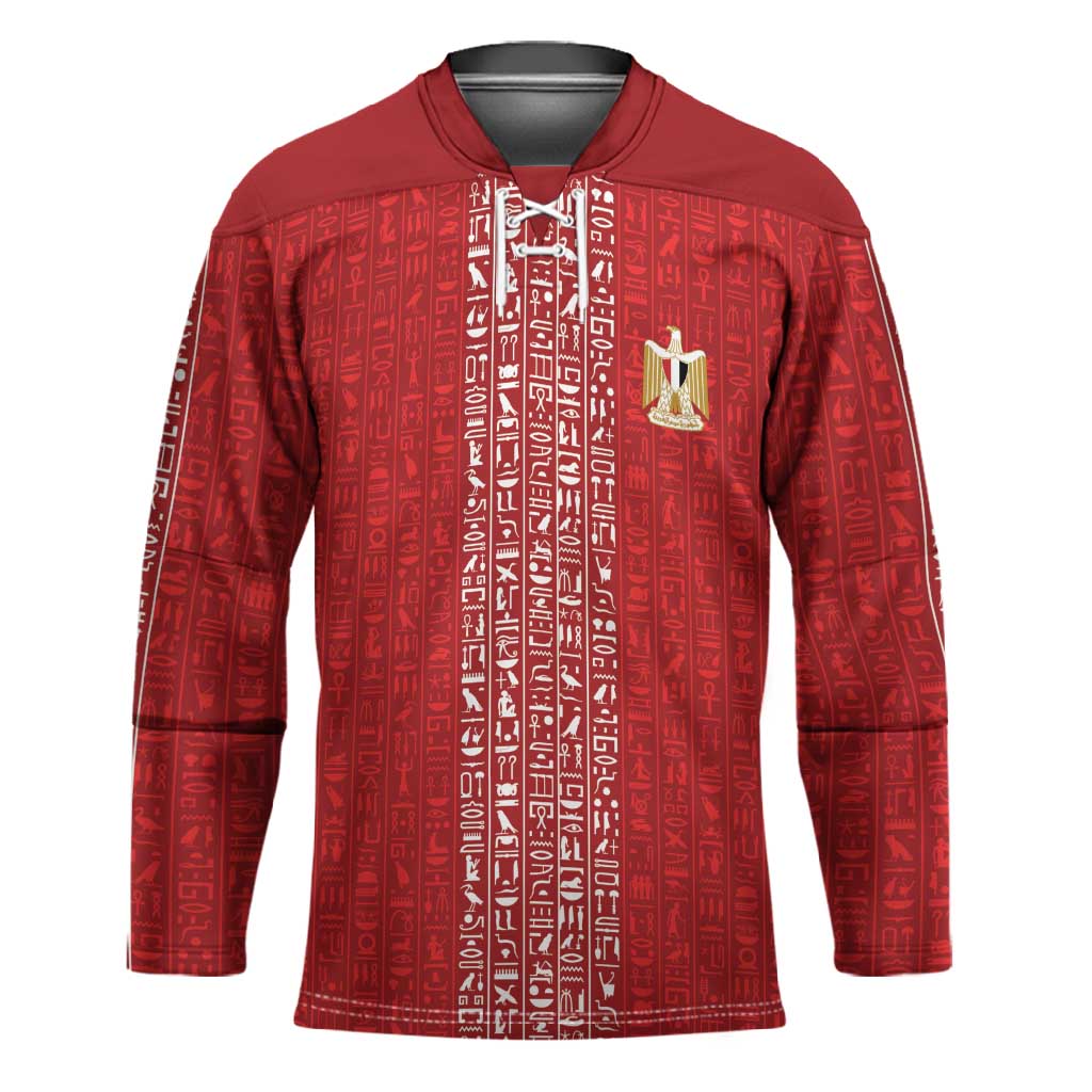 World Football 2026 Egypt Custom Hockey Jersey Red Ancient Egyptian Hieroglyphs - African Pride