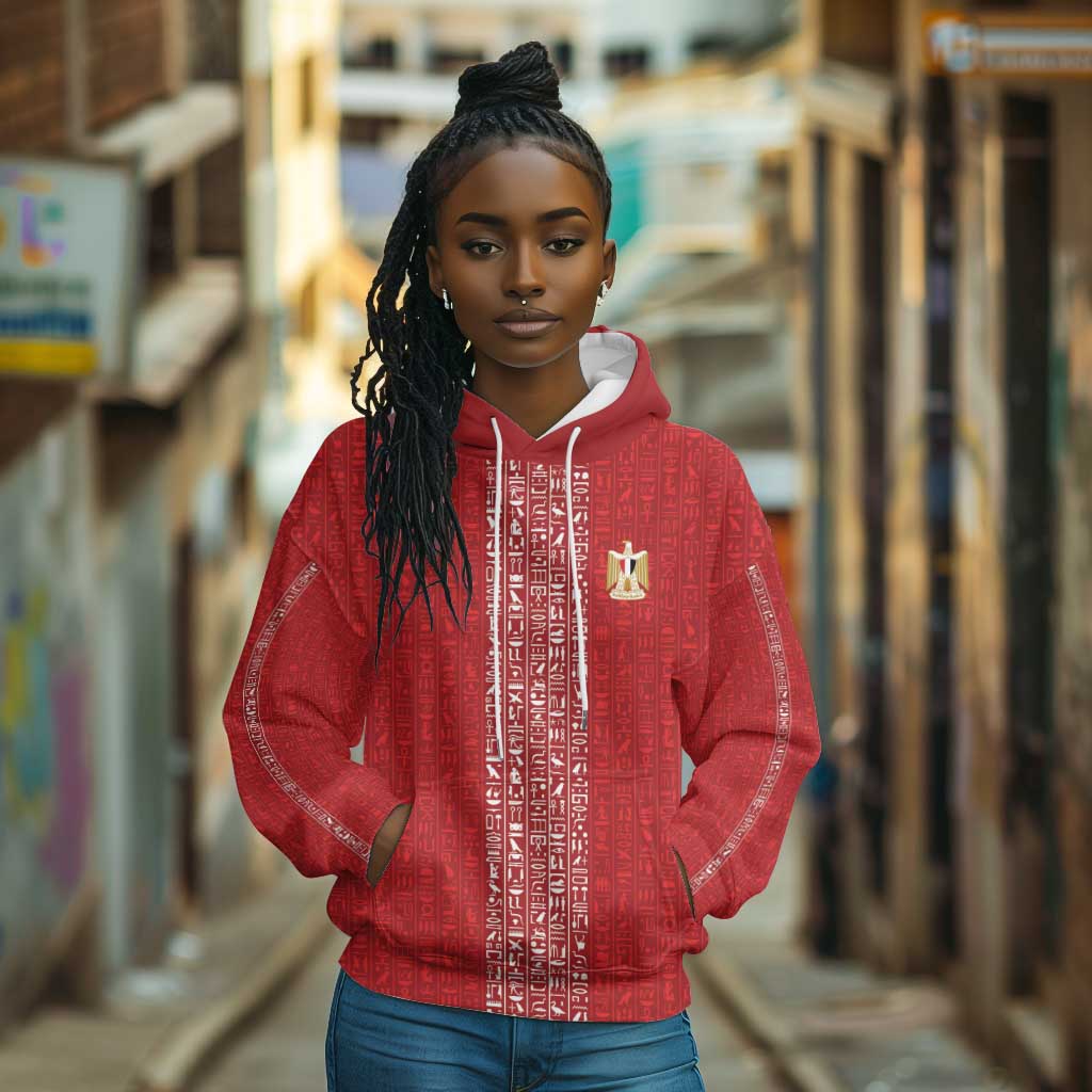 World Football 2026 Egypt Custom Hoodie Red Ancient Egyptian Hieroglyphs - African Pride