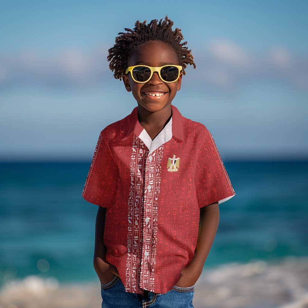 World Football 2026 Egypt Custom Kid Hawaiian Shirt Red Ancient Egyptian Hieroglyphs LT9