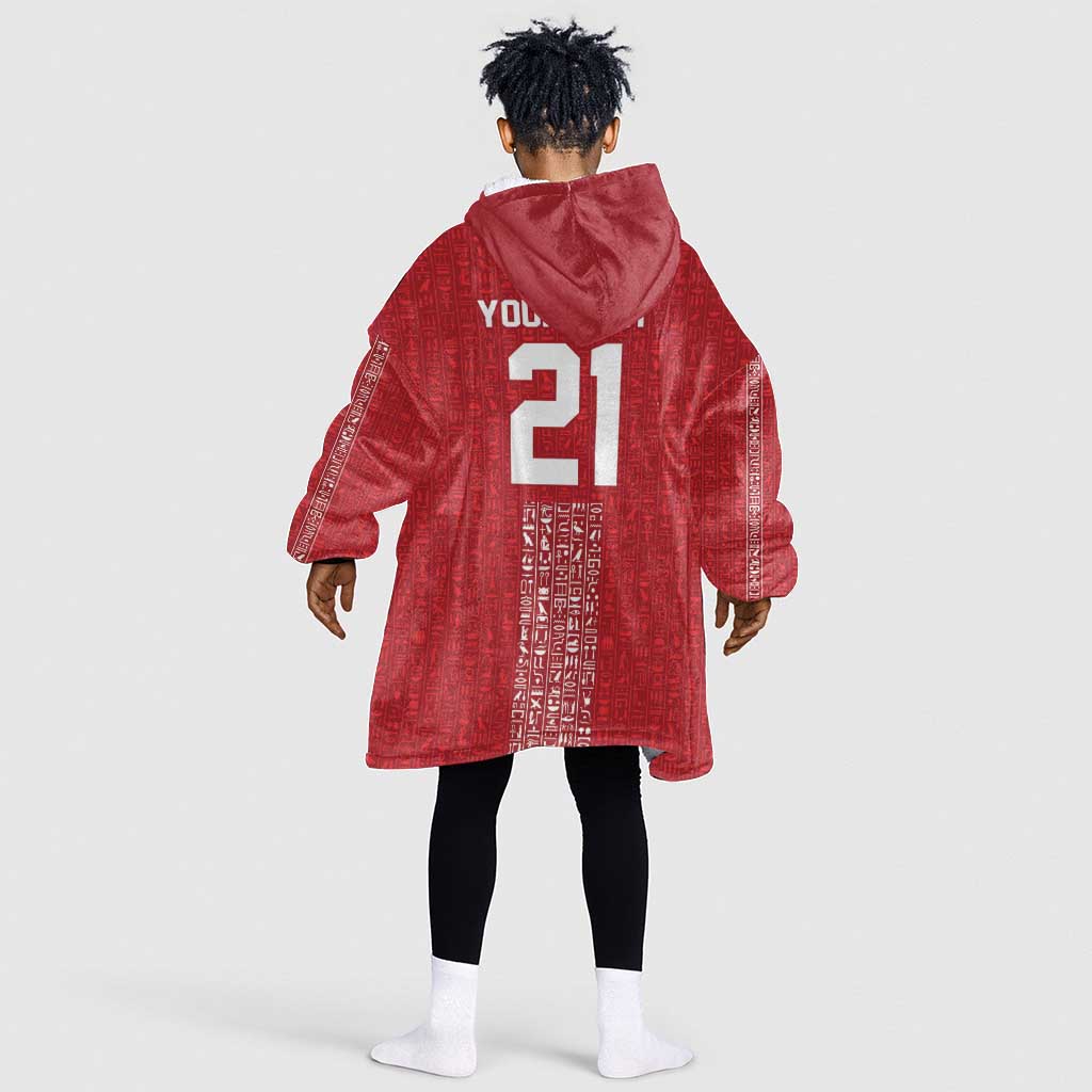 World Football 2026 Egypt Custom Kid Wearable Blanket Hoodie Red Ancient Egyptian Hieroglyphs - African Pride